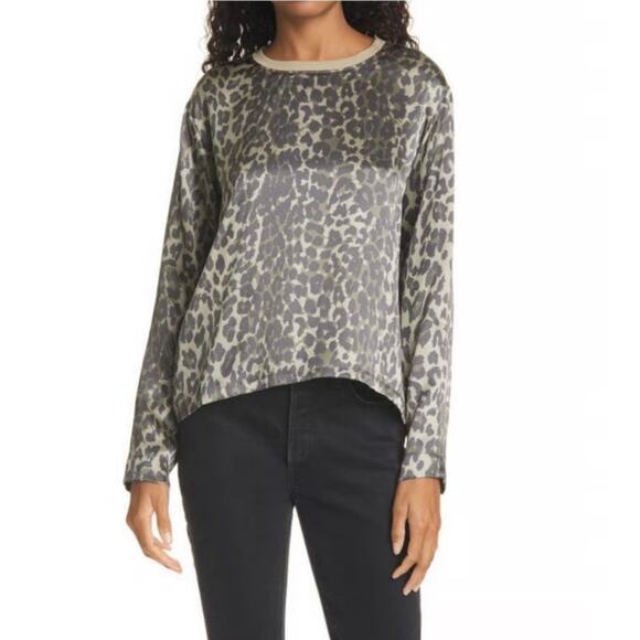 NWT ATM Anthony Thomas Melillo Army Leopard Silk Long Sleeve Blouse Women's XL - Picture 1 of 7